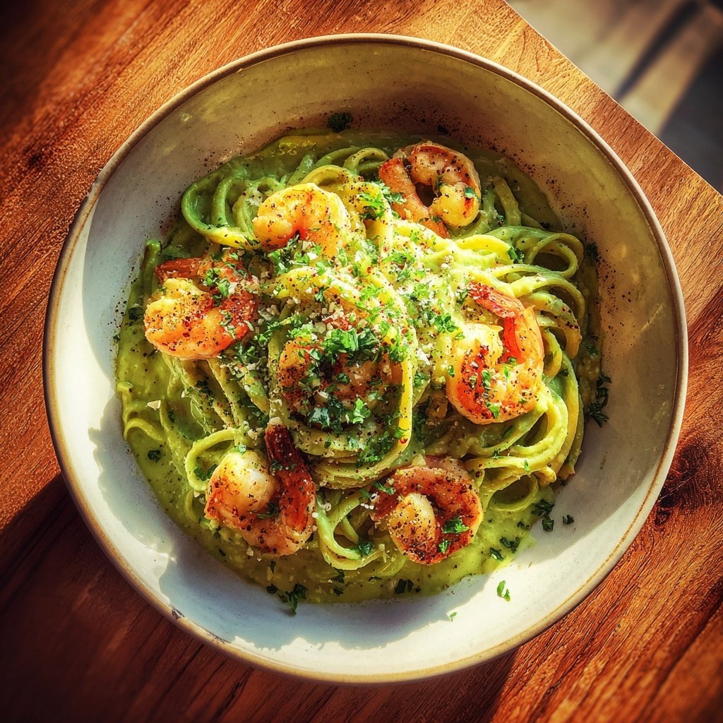 Creamy Avocado Shrimp Pasta